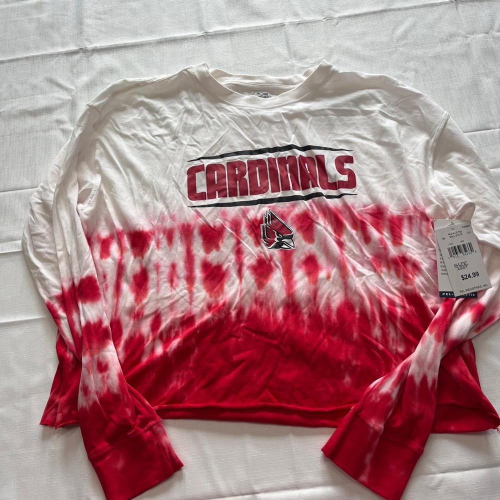 Red and White Ball State Cardinals Long Sleeve Tie-Dye Shirt Size Medium